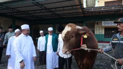 Bekasi - Pelaksana Harian (Plh) Wali Kota Bekasi, Abdul Harris Bobihoe menyerahkan secara resmi sapi kurban bantuan Presiden Republik Indonesia, Prabowo Subianto, di Masjid Al-Mukhlisin, Kompleks Pondok Pesantren Ar-Ridwan, Kelurahan Jatiluhur, Kecamatan Jatiasih, Kota Bekasi, Rabu (27/5/2026). Foto: Ist/Gobekasi.id.
