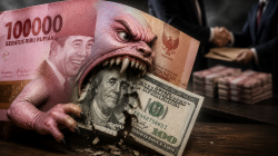 Bekasi - Ilustrasi melamahnya nilai tukar rupiah atas dollar AS dan meriahnya praktik koruptif. Foto: Gobekasi.id.