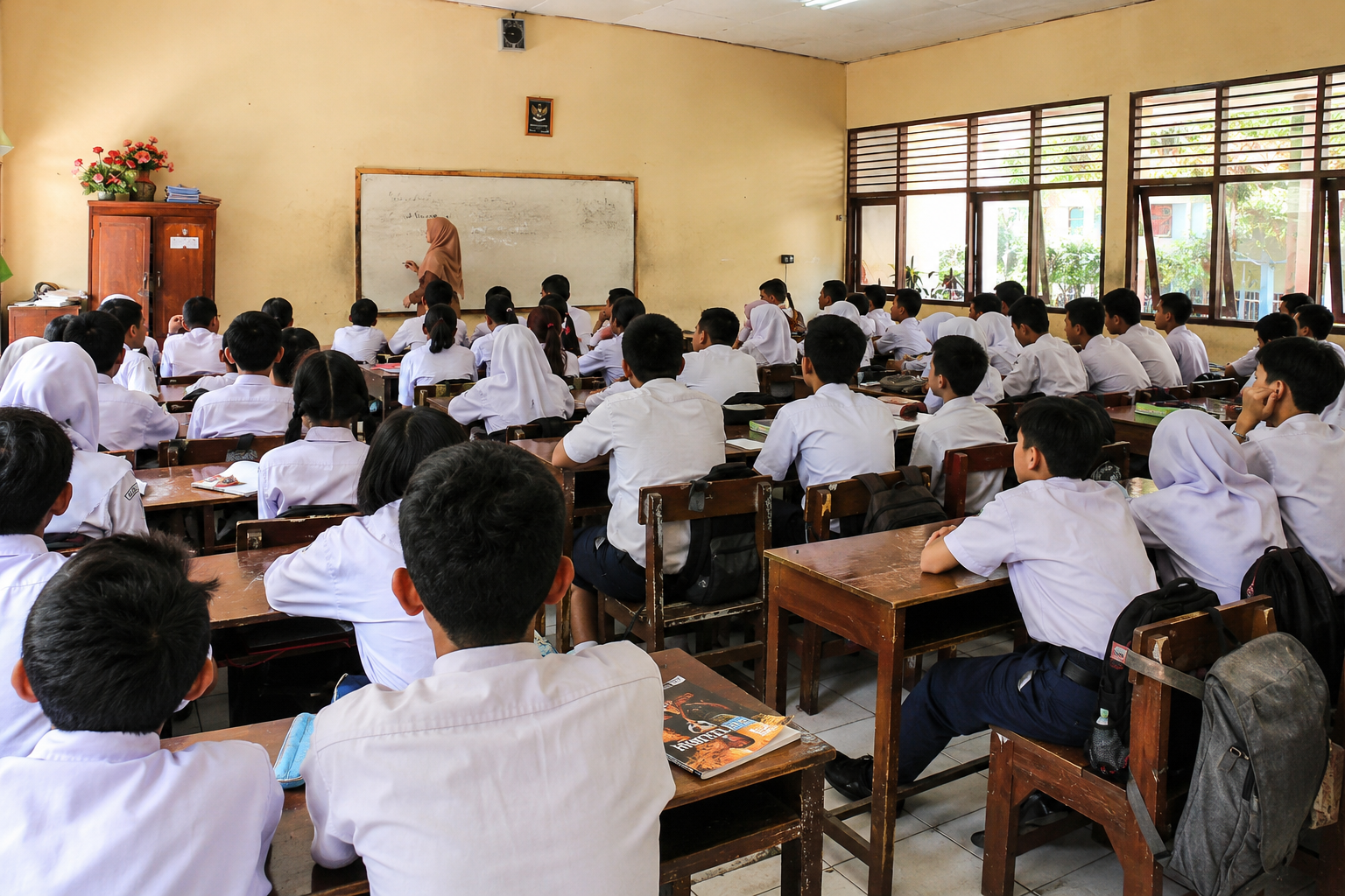 Bekasi - Ilustrasi romobongan belajar yang mengalami over kapasitas di kelas. Foto: Gobekasi.id.