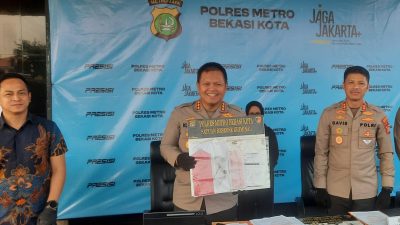 Bekasi - Kapolres Metro Bekasi Kota, Kombes Pol Kusumo Wahyu Bintoro saat melakukan konrensi pers, Jumat (12/6/2026). Foto: Septian/Gobekasi.id.