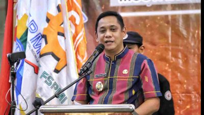 Bekasi -Penjabat (Pj) Bupati Bekasi, Asep Surya Atmaja, saat membuka Musyawarah Cabang Luar Biasa (Muscablub) Pimpinan Cabang Serikat Pekerja Elektronik Elektrik Federasi Serikat Pekerja Metal Indonesia (PC SPEE FSPMI) Kabupaten/Kota Bekasi di Hotel Grande Valore Jababeka, Cikarang, Sabtu (6/6/2026). Foto: Ist/Gobekasi.id.