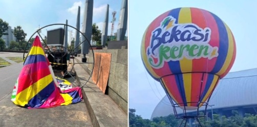 Bekasi - Before/After Balon Udara "Bekasi Keren" di Taman Plaza Patriot Candrabhaga, Selasa (28/7/2026). Foto: Ist