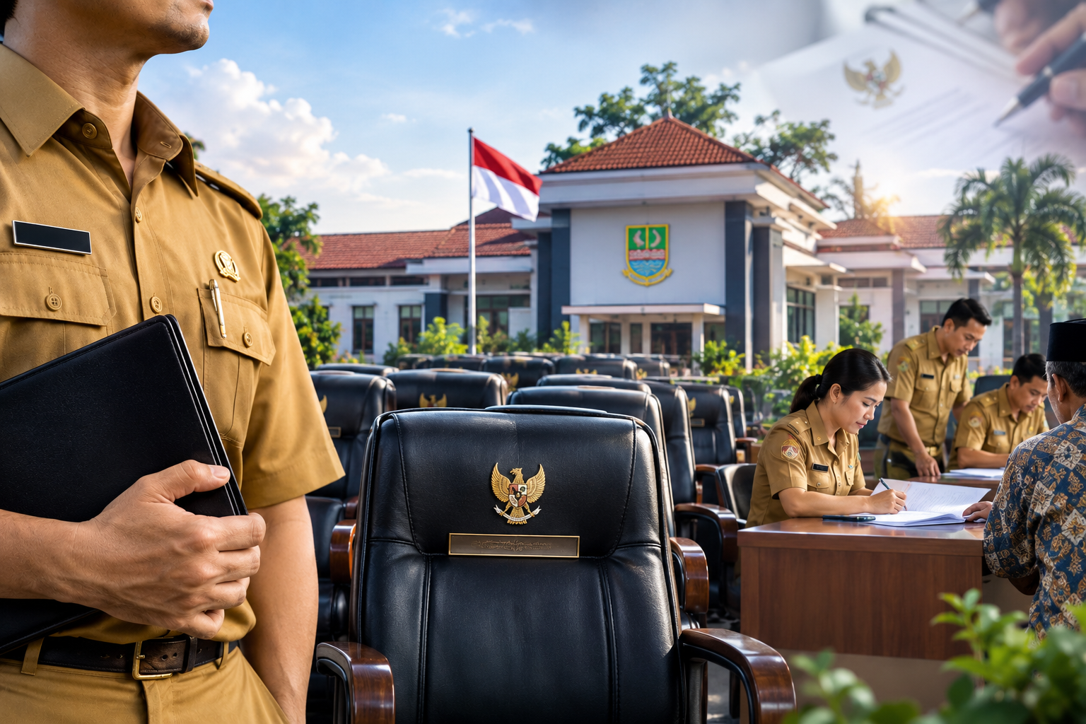 Bekasi - Ilustrasi foto ASN jabat Kades untuk jaga rida pemerintahan di Kabupaten Bekasi. Foto: AI