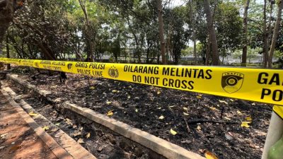 Bekasi - Lahan Hutan Kota Bekasi yang terbakar di garis polisi, Selasa (22/9/2026). Foto: Ist/Gobekasi.id.