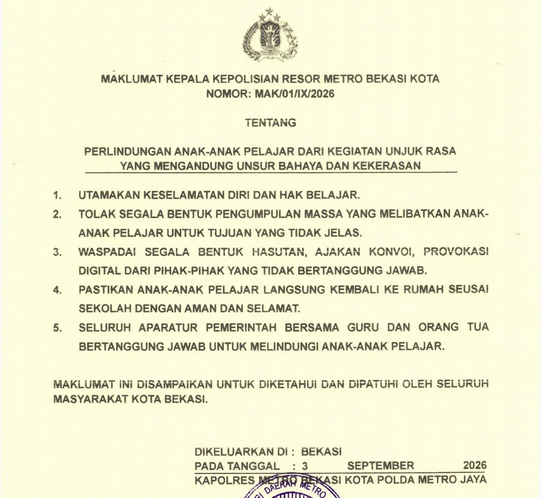 Bekasi - Maklumat Kapolres Metro Bekasi Kota