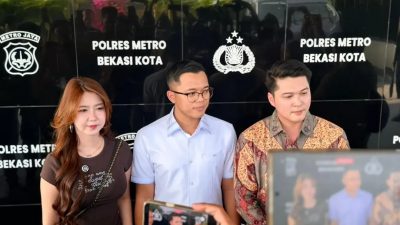 Bekasi - Kasat Reskrim Polres Metro Bekasi Kota Kompol Verdika Bagus Prasetya bersama Tiktoker Vilmei. Foto: Ist/Gobekasi.id.