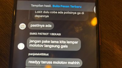 Bekasi - Percakapan admin medsos yang meprovokasi pelajar melalui media sosial. Foto: Ist/Gobekasi.id.