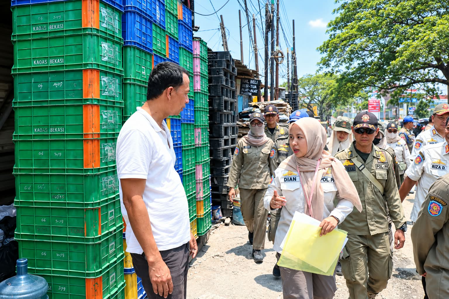 Bekasi - Satuan Polisi Pamong Praja (Satpol PP) Kabupaten Bekasi mengirimkan surat penertiban kepada pemilik 19 bangunan liar yang berdiri di atas tanah negara milik Direktorat Jenderal Bina Marga, Kementerian Pekerjaan Umum, di ruas Tol Jakarta-Cikampek KM 27–KM 28, Desa Sukadanau, Kecamatan Cikarang Barat. Kamis (22/10/2026). Foto: Ist/Gobekasi.id