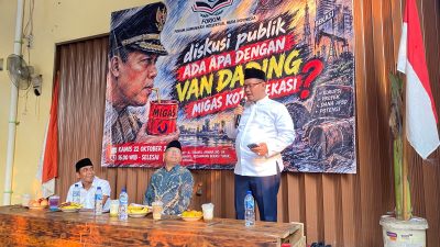 Bekasi - Diskusi publik Forum Komunikasi Intelektual Muda Indonesia (Forkim) dengan tema "Ada Apa dengan Van Dading PT Migas Kota Bekasi" di Jalan Chairil Anwar, Bekasi Timur, yang dihadiri Ketua DPRD Kota Bekasi Sardi Effendi dan Praktisi Hukum Bambang Sunaryo, Kamis (22/10/2026). Foto: Gobekasi.id.