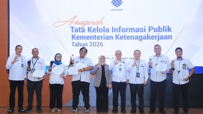 Bekasi - Kemnaker gelar Anugerah Tata Kelola Informasi Publik 2026 di Jakarta (27/10/2026). BBPVP Semarang & Serang raih penghargaan utama, Kemnaker gandeng SnackVideo. Foto: Ist/Gobekasi.id.